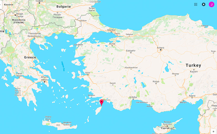Greece, Turkey, and Rhodes.