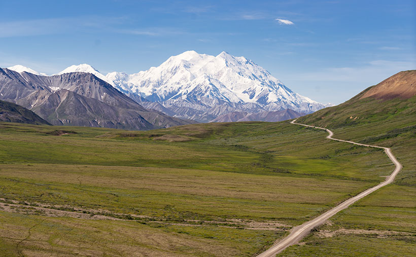 The Denali Road winds 27 miles into the National Park for a better view of the great mountain.