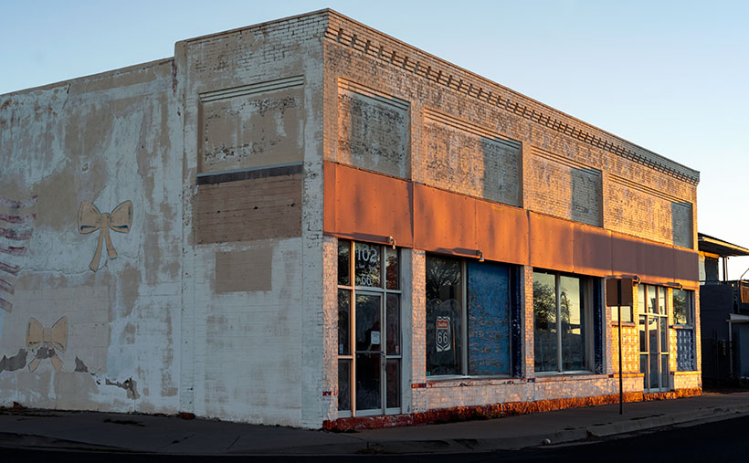 The abandoned Central Commercial building in Seligman, Arizona.