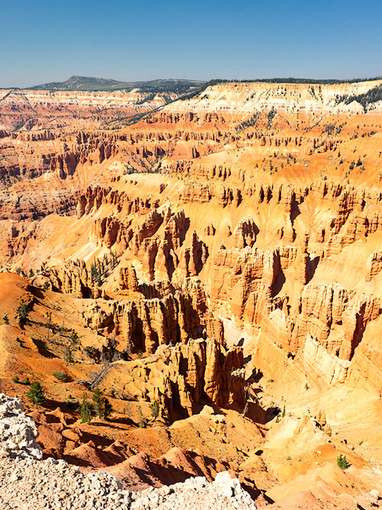 Cedar Breaks Amphitheater - Cedar Breaks is a five-mile amphitheater that looks like someone took an ice cream scoop to it and left behind the candy toppings. The distant peak is Brian Head at over 11,000', where the ski resort is located.