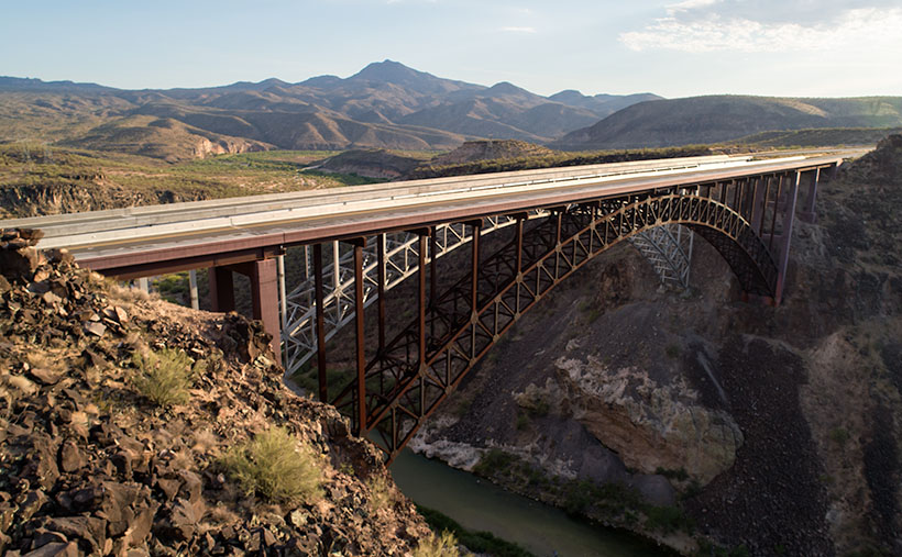 Burro Creek Bridges - A pair of future freeway bridges cross Burro Creek before Greenwood Peak.