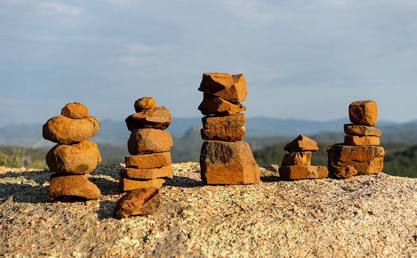 Five Cairns - This little cairn didn't like the way you looked at her, this little cairn didn't like the way you spoke to her, this little cairn hated the way you bumped into her, this little cairn thought you smelled, and this little cairn went "wee, wee, wee," all the way to the police station.