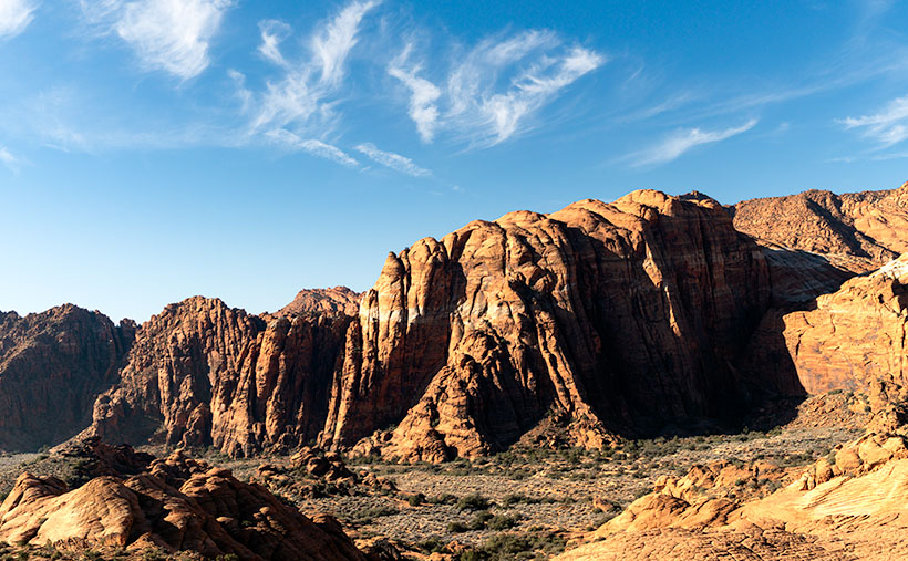 Stacked Dunes - Petrified dunes stacked like records in a jukebox for the western wall of Snow Canyon State Pare in St. George, Utah.