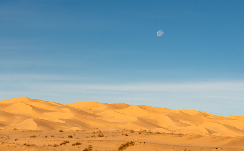 Dune Moon - A waning gibbons moon setting over the Algodones Dunes west of Winterhaven, California.