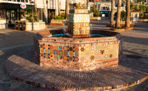 Avalon Fountain - The water fountain in the center of Avalon's business district, is covered with Catalina tiles.