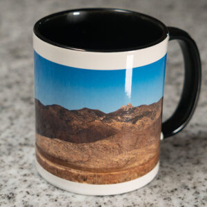 New Cup - On the front of my new coffee cup, I printed my photo of Dos Cabezas Mountain.