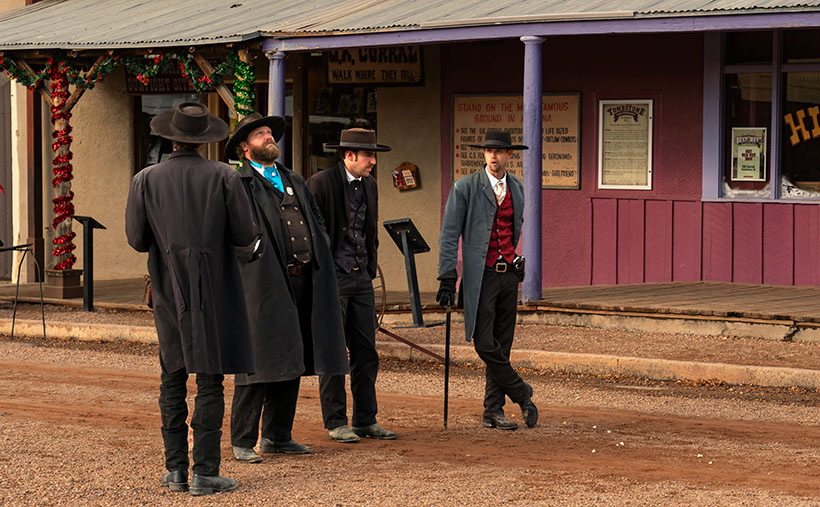 Gunfighters - Actors dressed in Earp costumes try to stay warm on Allen Street while they coax visitors to come see the 3:00 pm show.