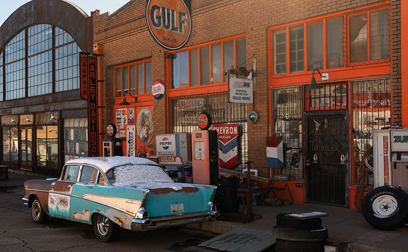 Bel Air at the Gulf Station - a 1957 four door Chevy Bel Air waits for gas at the Gulf Station in Lowell, Arizona.