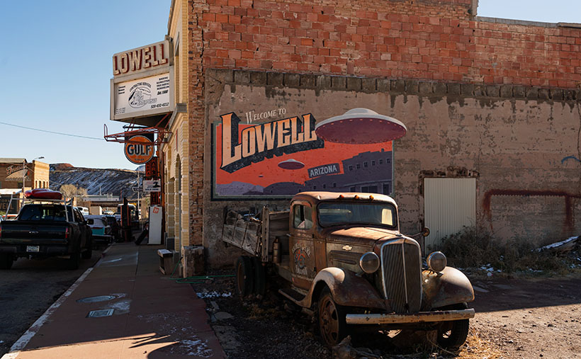 Lowell Theater - A Chevy flatbed truck parked at the Lowell Theater in southern Arizona.