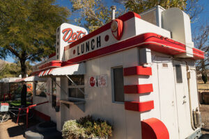 Dot's Diner - Don't care to stay in a stuffy ghost-laden hotel. Then head down to the cemetery and stop at Dot's, where you can book a night in an Airstream, Airplane, or Yacht. Besides, it's an excellent place for breakfast in the morning.