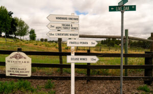 Signpost directions to L'Aventure Winery among others in Paso Robles, snapped by Jim Witkowski.