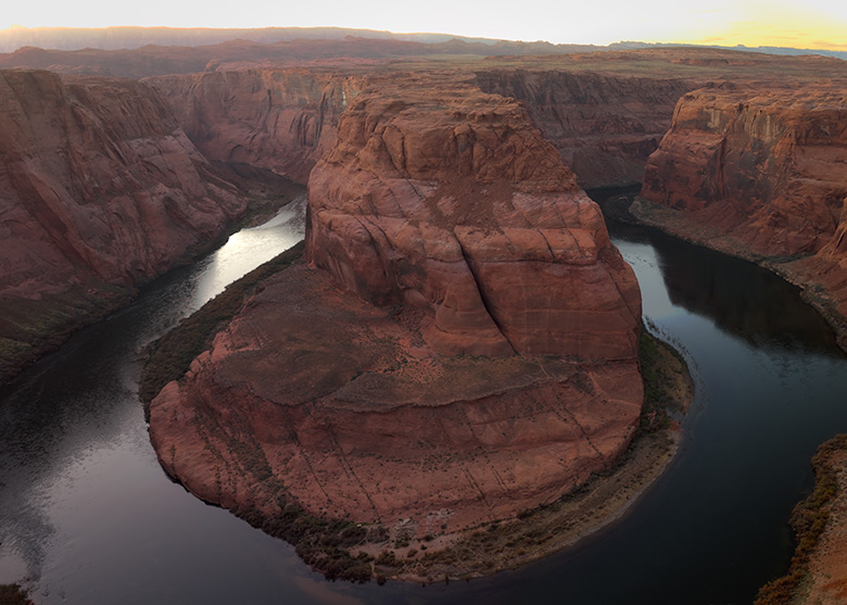 Sunrise at the world famous Horseshoe bend on the Colorado River near Page Arizona.
