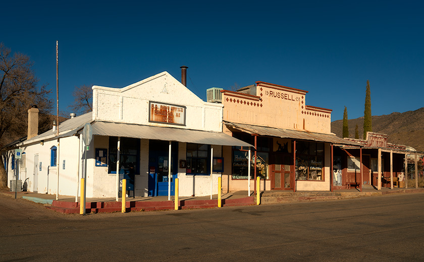 the last three original buildings in Chloride, Arizona’s historic downtown, including the town’s post office and antique store, resilient survivors of past fires.