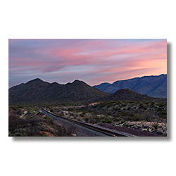 Dawn breaks over the railroad tracks heading north out of Congress.