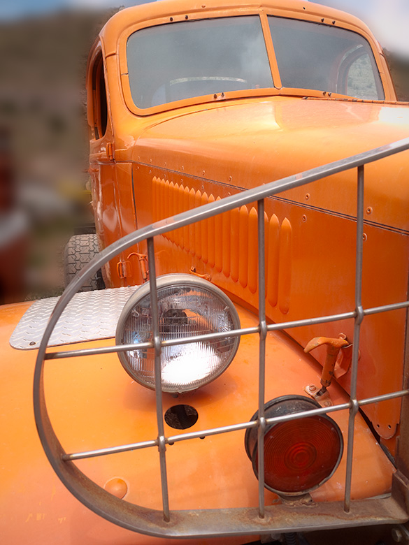 The front of an old Dodge Power Wagon at a museum int Jerome Arizona.